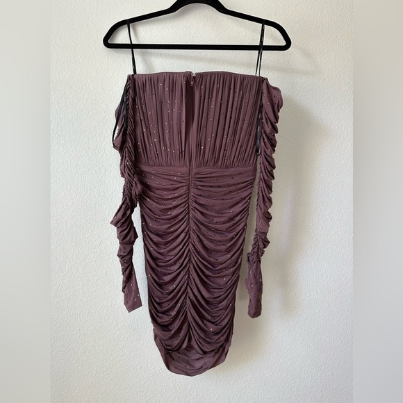 Alex Perry Koda Crystal Brown Dusty Rose Mini Dress - Picture 9 of 11